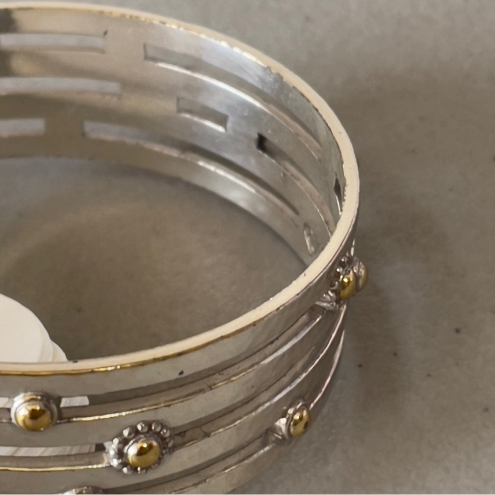 Brighton Vintage Floral GoldTone Hammered Texture Wide Bangle Bracelet - Picture 6 of 8